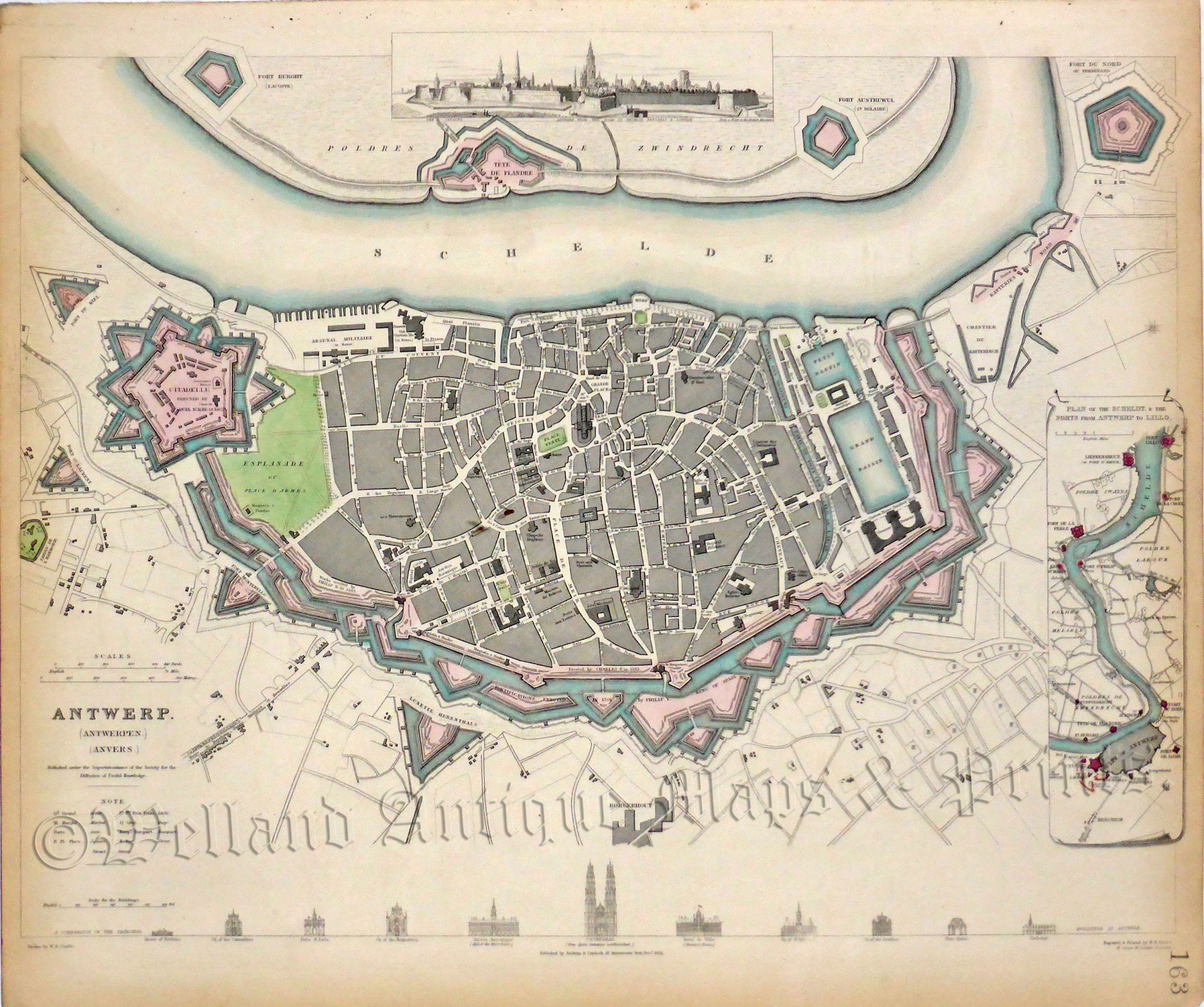 'ANTWERP. (ANTWERPEN) (ANVERS.)' by W. B. Clarke / B. R. Davies (S. D. U. K.) c.1832