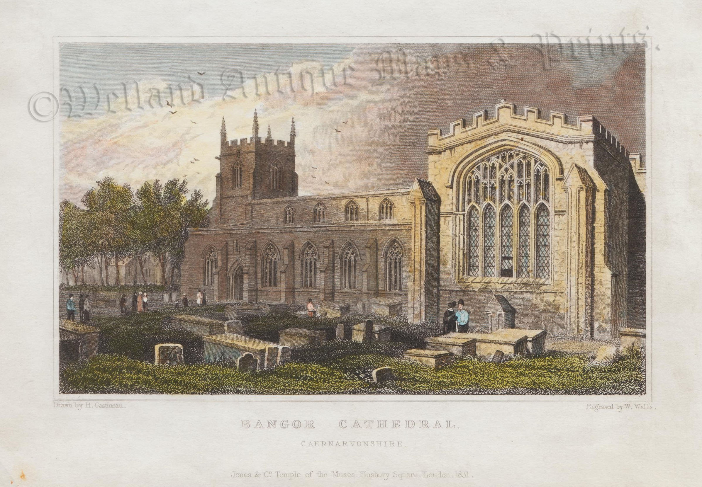 'BANGOR CATHEDRAL. CAERNARVONSHIRE.' by H. Gastineau / C. Mottram c.1831
