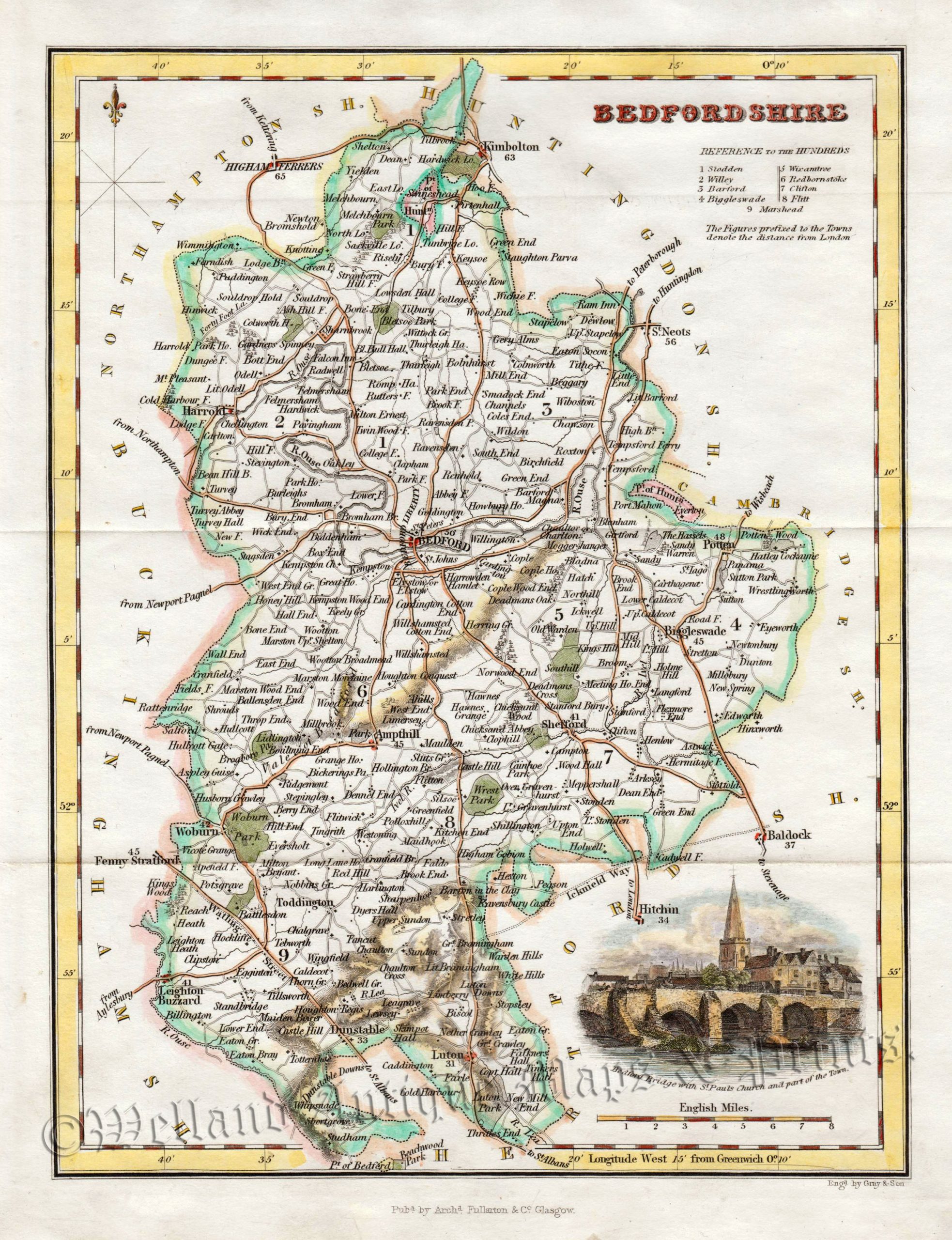 'BEDFORDSHIRE' by Gray & Son / A. Fullarton & co. c.1833-1843