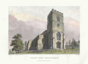 '[GREAT] BRINGTON CHURCH NORTHAMPTONSHIRE.' by F. Mackenzie / J. H. Keux c.1848