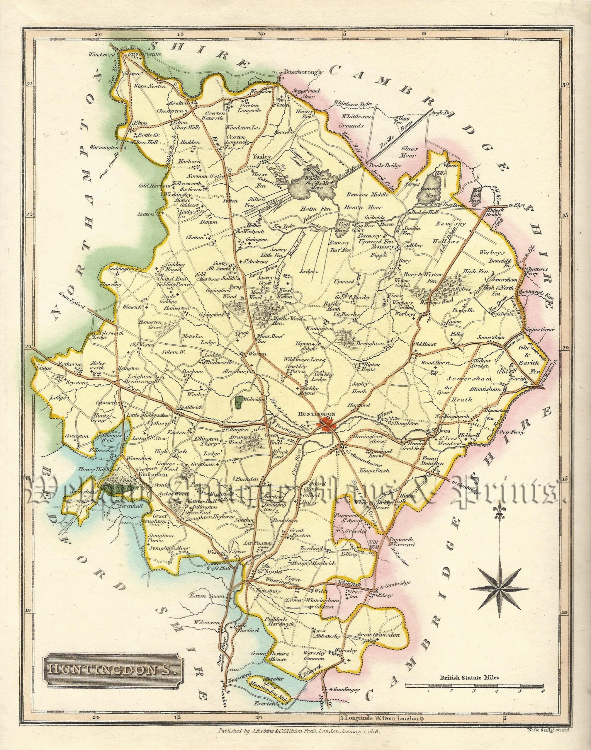 'HUNTINGDON S.' (Huntingdonshire) by J. Robins / S. Neele c.1818