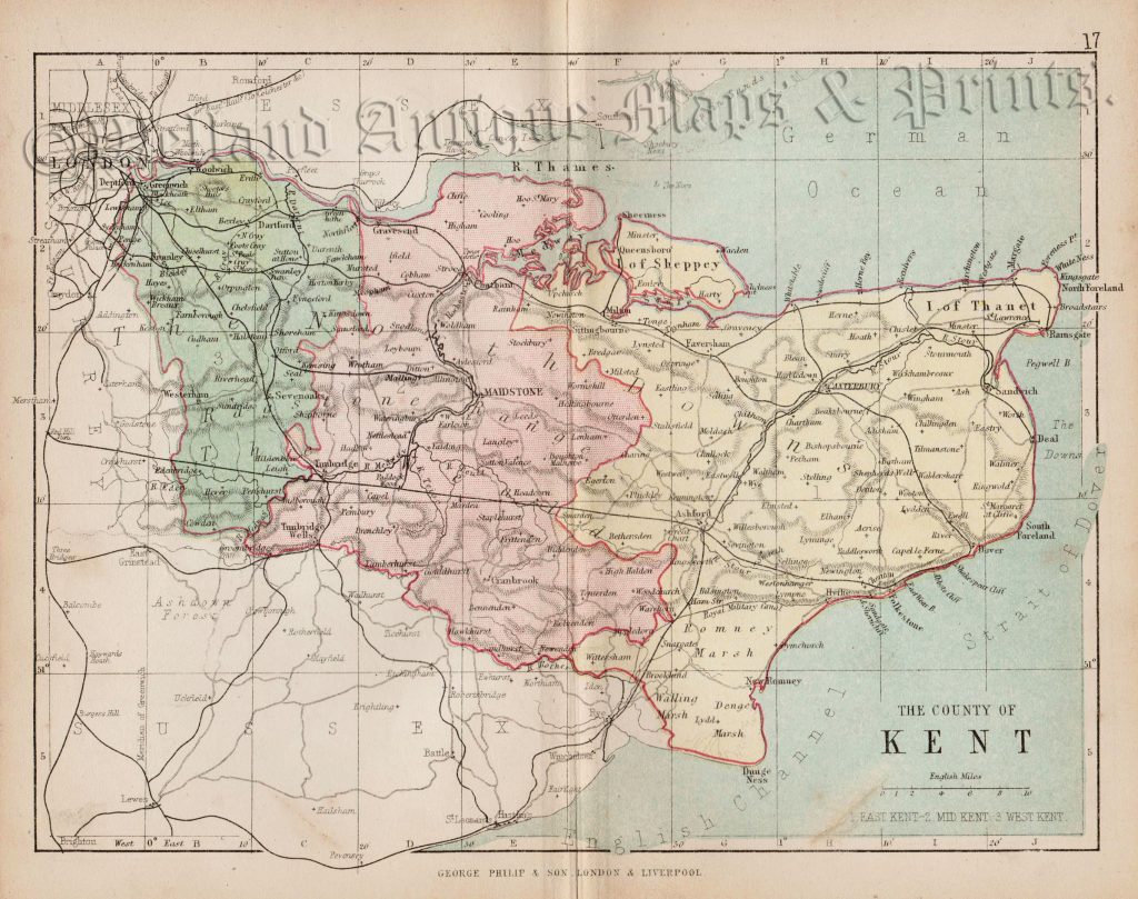 'KENT By JOHN CARY Engraver' c.1787 (New & Correct English Atlas ...