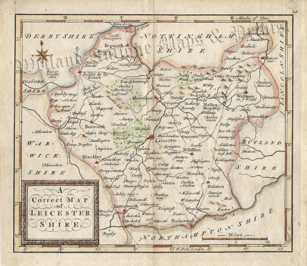 'A Correct MAP of LEICESTER SHIRE' by T. Hutchinson (T. Osborne) c.1748