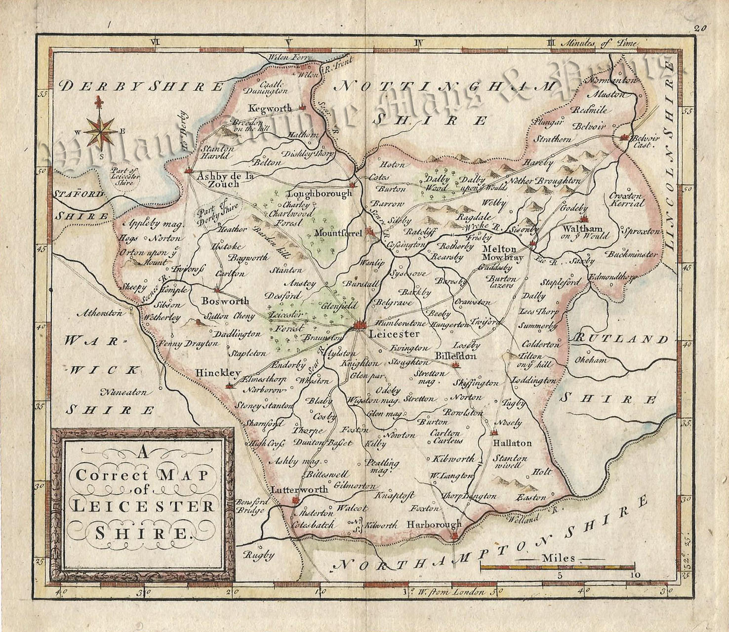 'A Correct MAP of LEICESTER SHIRE' by T. Hutchinson (T. Osborne) c.1748