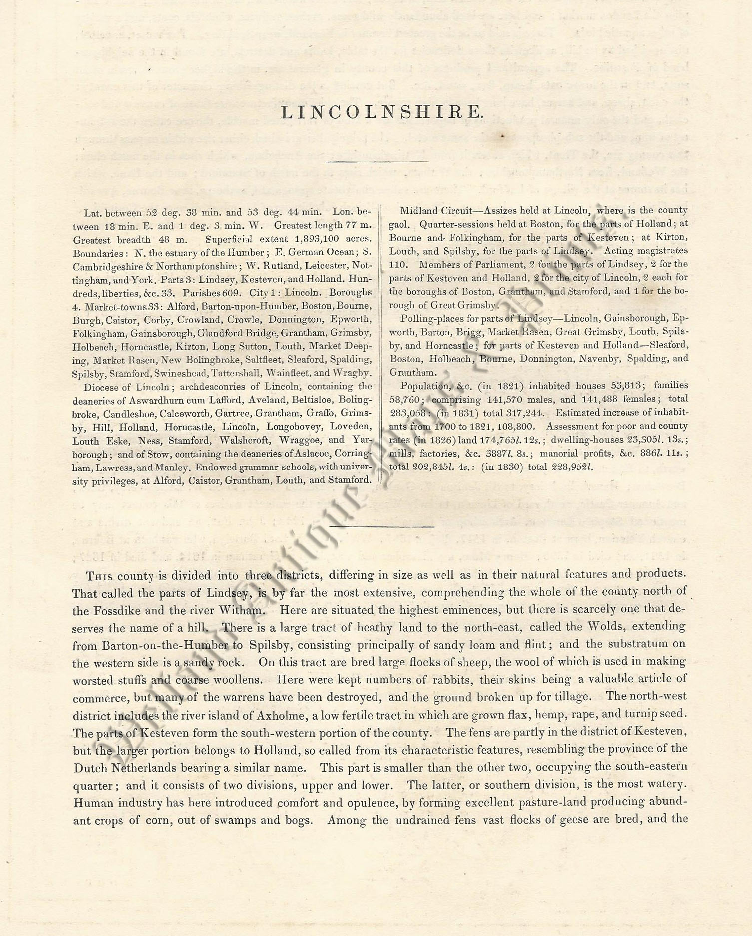 'LINCOLNSHIRE.' (with text) by Sidney Hall c.1833 - Image 2