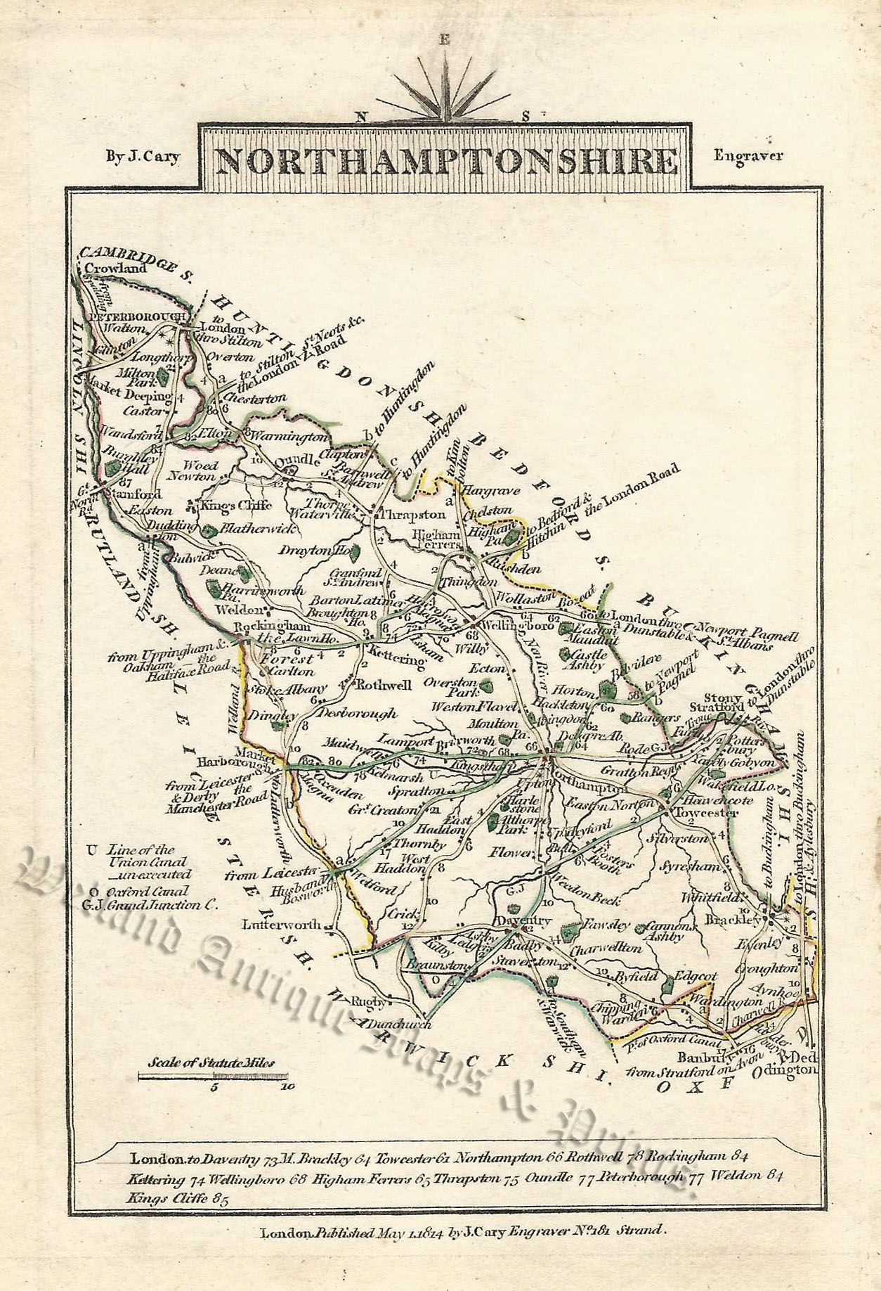 'NORTHAMPTONSHIRE' by John Cary c.1814 (ex 'Traveller's Companion')