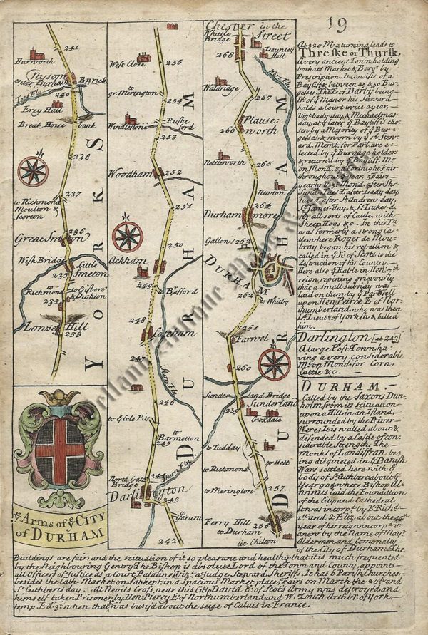 Page 19 & 20: Road from Darlington to Morpeth (via Durham & Newcastle) by J. Owen & E. Bowen c.1720-1764