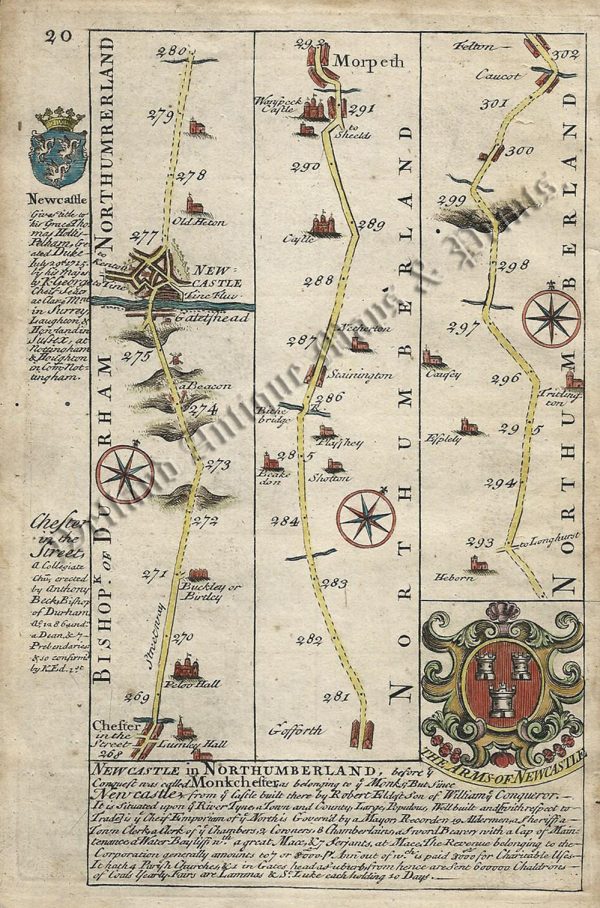 Page 19 & 20: Road from Darlington to Morpeth (via Durham & Newcastle) by J. Owen & E. Bowen c.1720-1764 - Image 2