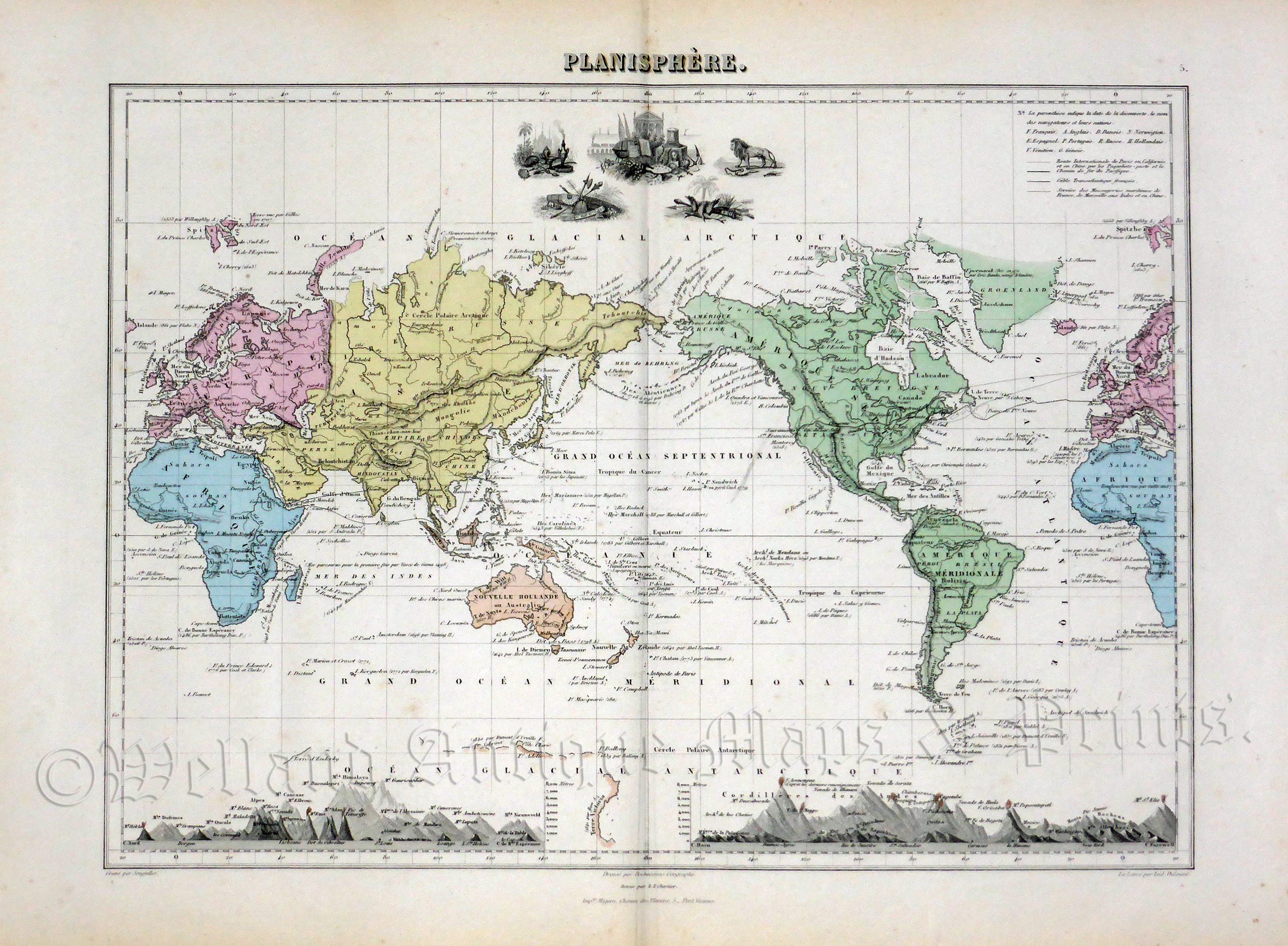 'PLANISPHERE.' (Map of the World) by Jean Migeon c.1883