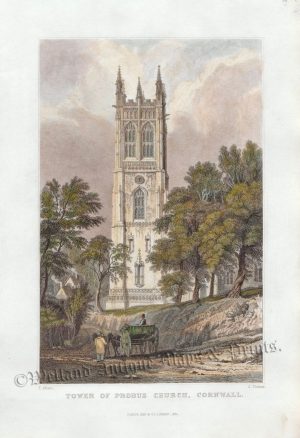 'TOWER OF PROBUS CHURCH, CORNWALL.' by T. Allom / J. Thomas c.1831
