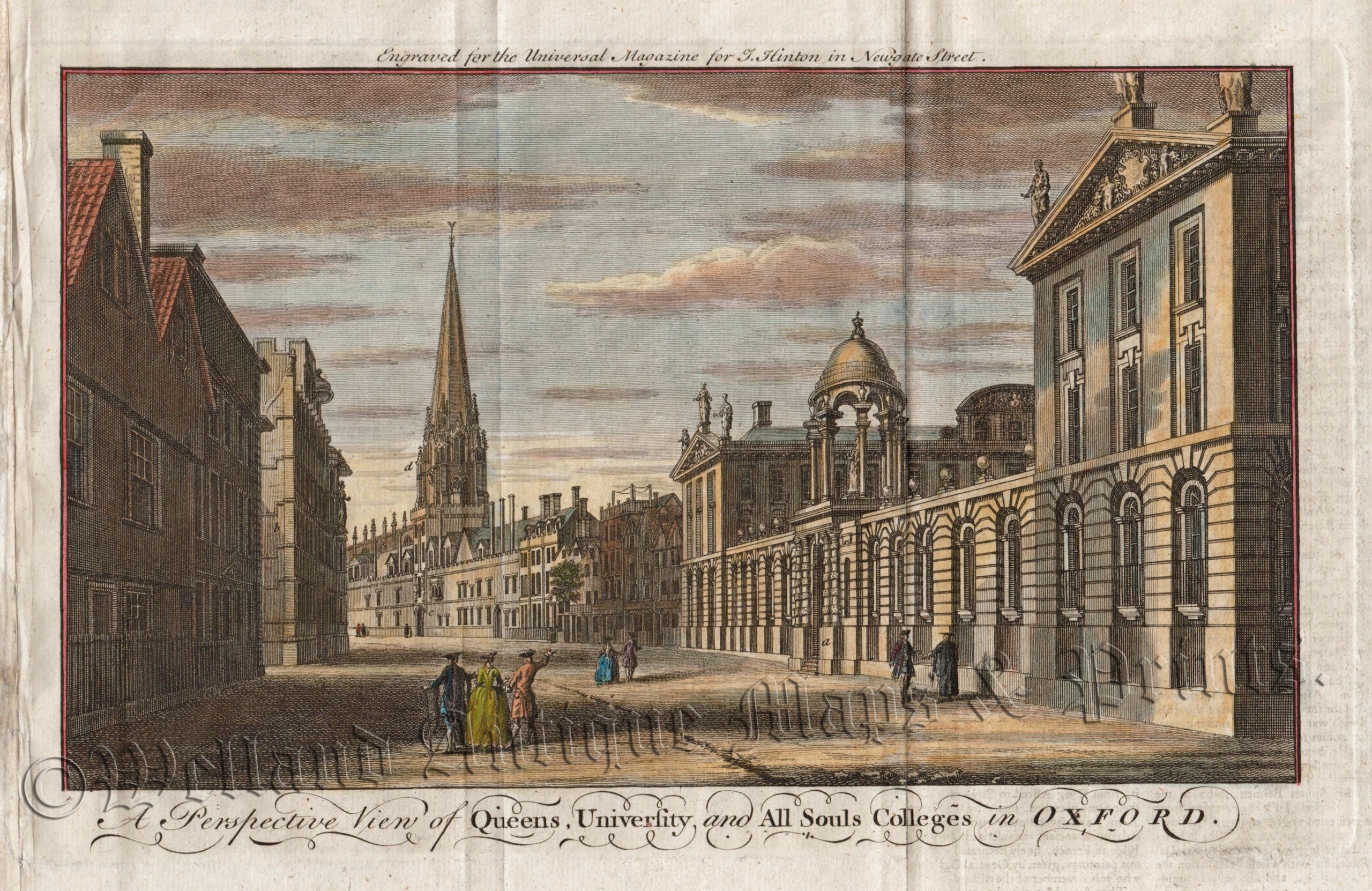 'A Perspective View of Queens University and All Souls Colleges in OXFORD.' from Universal Mag. c.1755