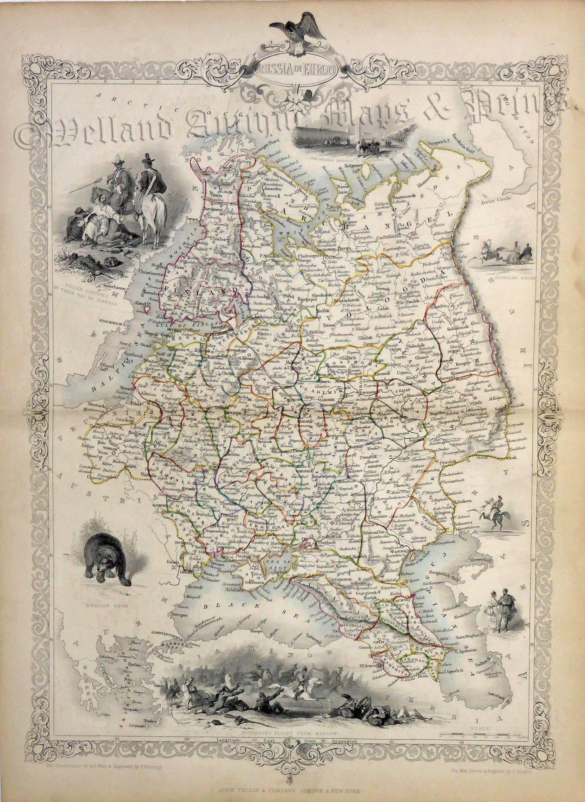 'RUSSIA IN EUROPE' (with rare text) by J. Tallis / J. Rapkin c.1851