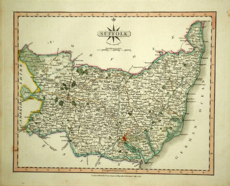 'SUFFOLK By JOHN CARY Engraver' c.1809 (New & Correct English Atlas)
