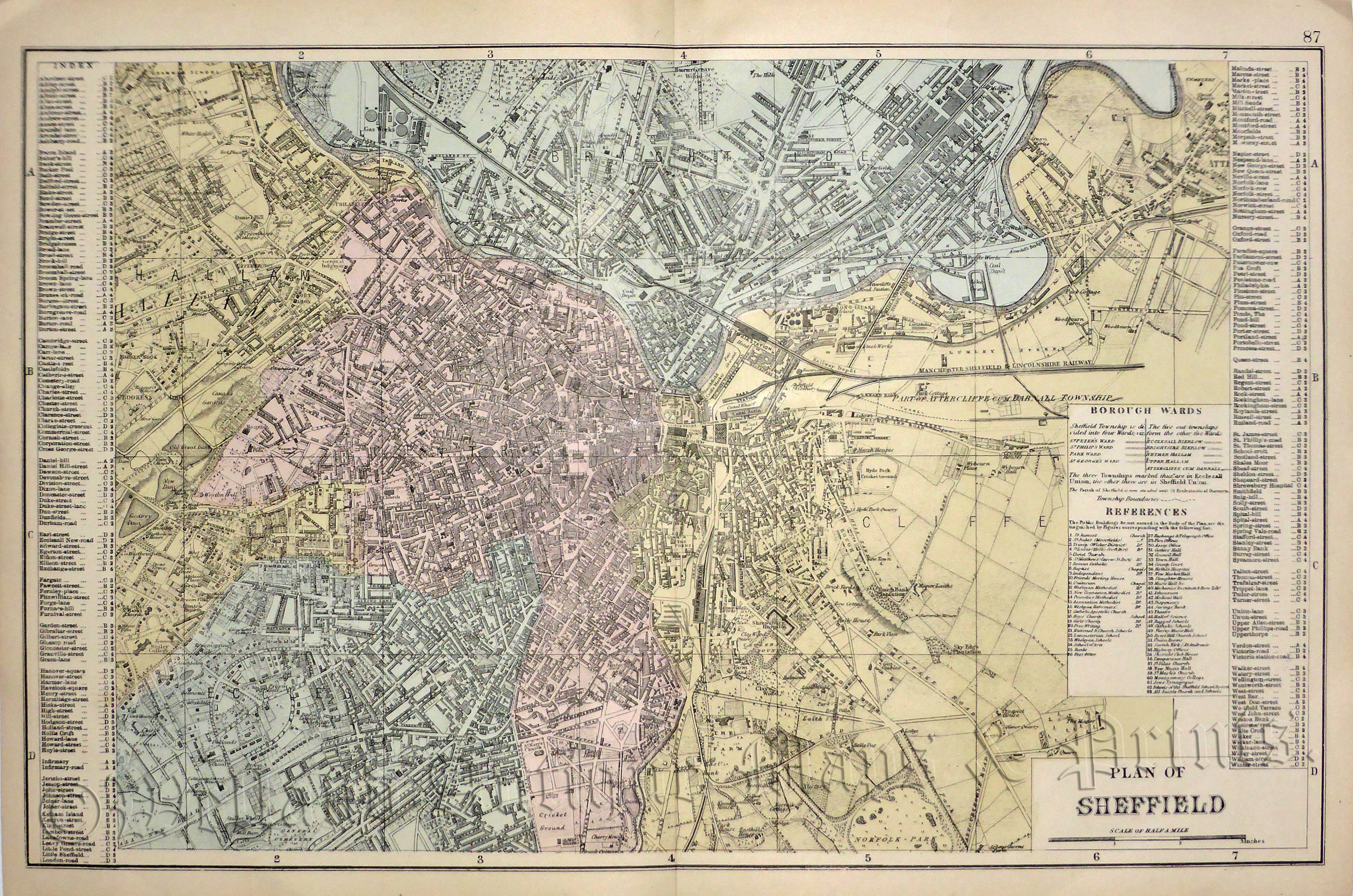 'PLAN OF SHEFFIELD' by G. W. Bacon c.1884