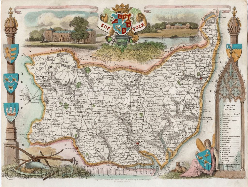  SUFFOLK By Robert Morden C 1722 Welland Antique Maps