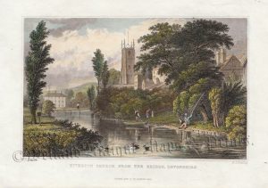 'TIVERTON CHURCH FROM THE BRIDGE, DEVONSHIRE.' by T. Allom / M. J. Starling c.1830