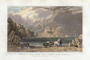'TRERYN-CASTLE, FROM PORT CARNOW COVE, CORNWALL.' by T. Allom / S. Fisher c.1830