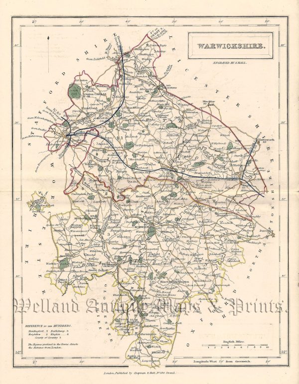 'WARWICKSHIRE.' by Sidney Hall (4to) c.1842 - Welland Antique Maps