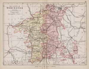'THE COUNTY OF WORCESTER' by J. Bartholomew / G. Philip & Son c.1876