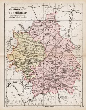 'THE COUNTIES OF CAMBRIDGE AND HUNTINGDON' by John Bartholomew F.R.G.S. / Philip & Son c.1876