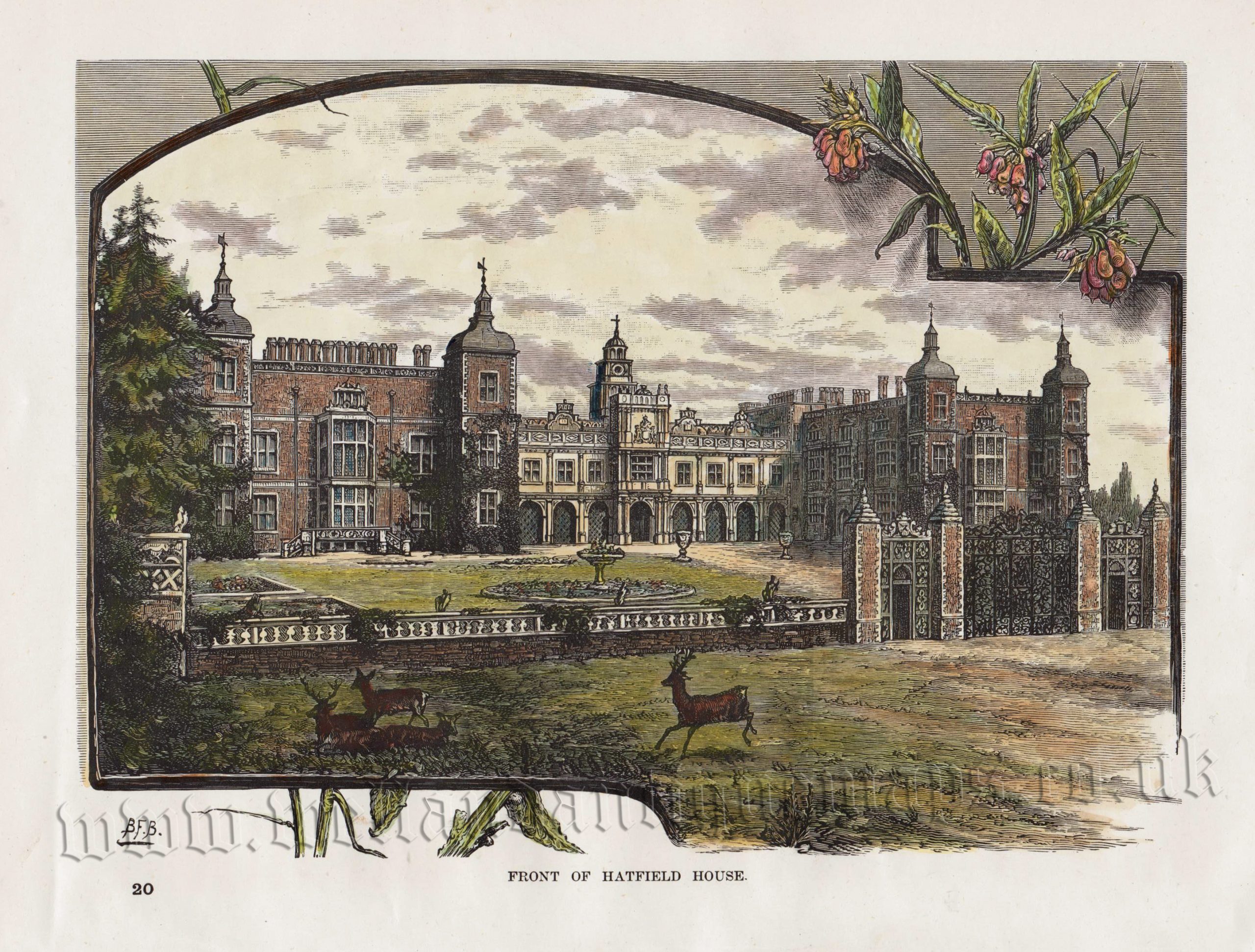 'FRONT OF HATFIELD HOUSE.' by 'Our Own Country' c.1878-1898