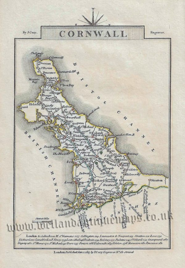 'CORNWALL' by John Cary (Traveller's Companion) c.1817