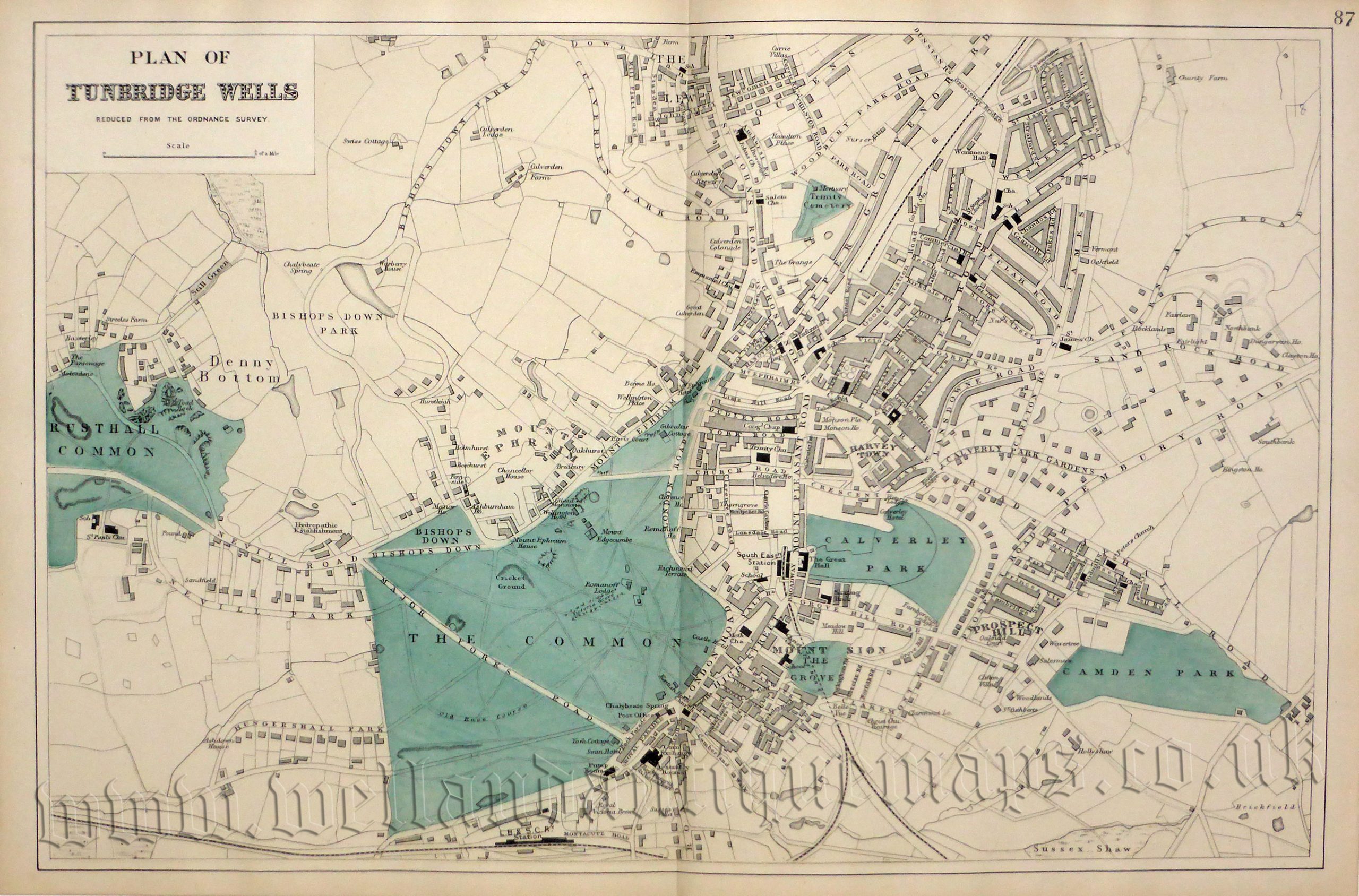 'PLAN OF TUNBRIDGE WELLS REDUCED FROM THE ORDNANCE SURVEY.' by G. W. Bacon c.1884