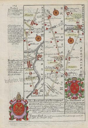 Page 102: Tempsford to Peterborough (via St.Neots & Stilton) by J. Owen & E. Bowen c.1720-1764