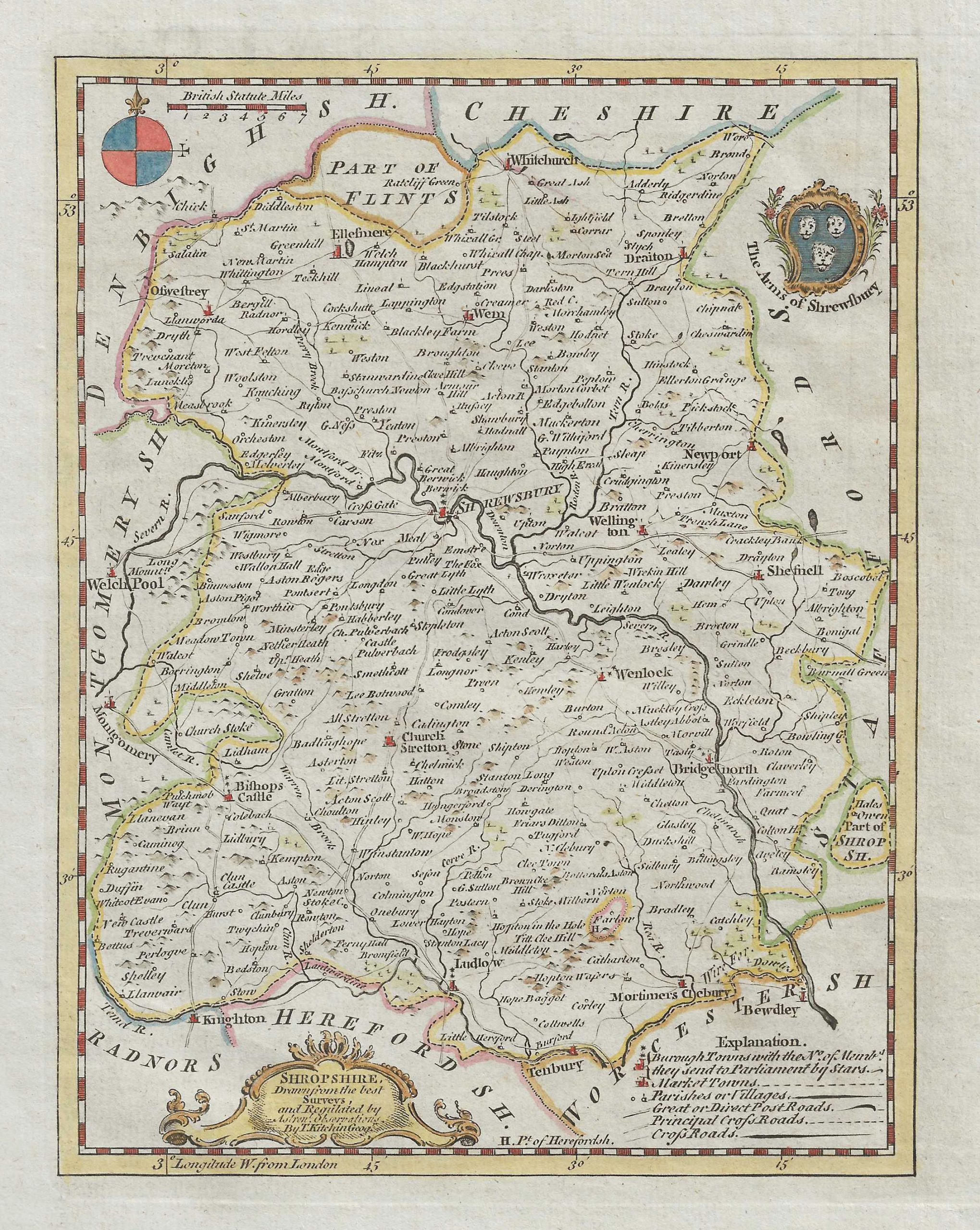 ‘SHROPSHIRE, Drawn from the best Surveys …’ by T. Kitchin (ex Boswell Atlas) c.1786