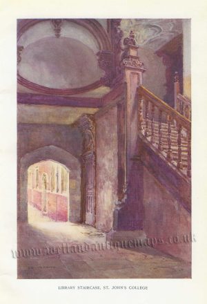 'LIBRARY STAIRCASE ST. JOHN’S COLLEGE' (Cambridge) by E. W. Haslehust c.1915