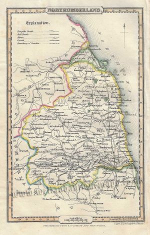 'NORTHUMBERLAND.' (with Triangular Distance Table) by James Pigot (Pocket Topography) c.1841