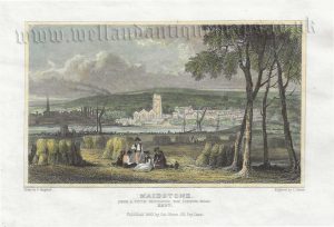 'MAIDSTONE. FROM A FIELD ADJOINING THE LONDON ROAD. KENT.' by G. Shepherd / T. Garner c.1830