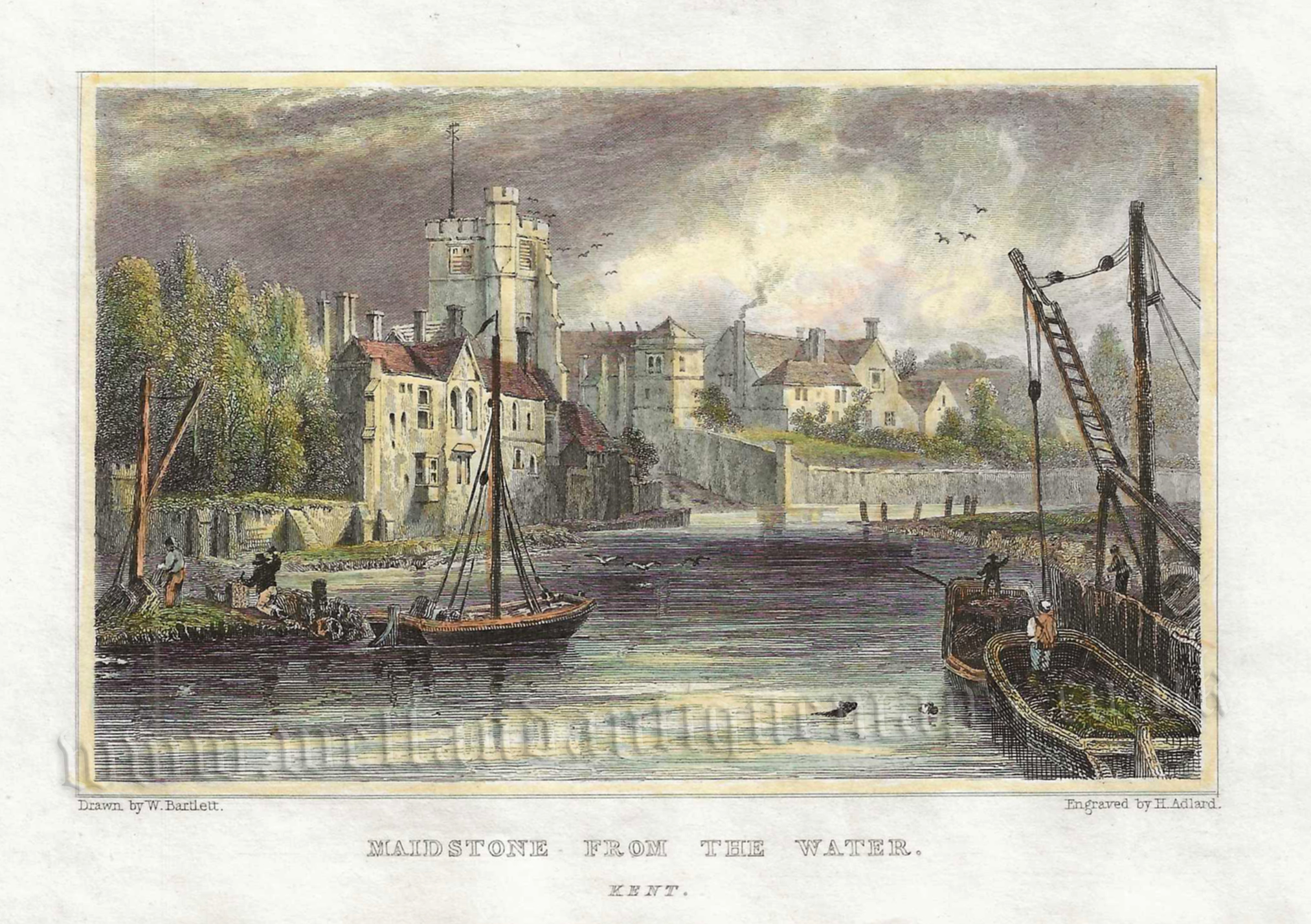 MAIDSTONE FROM THE WATER KENT By W Bartlett H Adlard C 1830 MAIDSTONE FROM THE WATER KENT By W Bartlett H Adlard C 1830