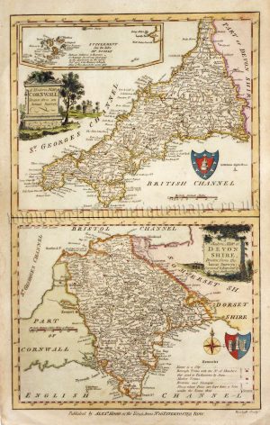 ‘A Modern MAP of CORNWALL’ / ‘A Modern MAP of DEVON SHIRE’ by Hatchett / A. Hogg c.1790