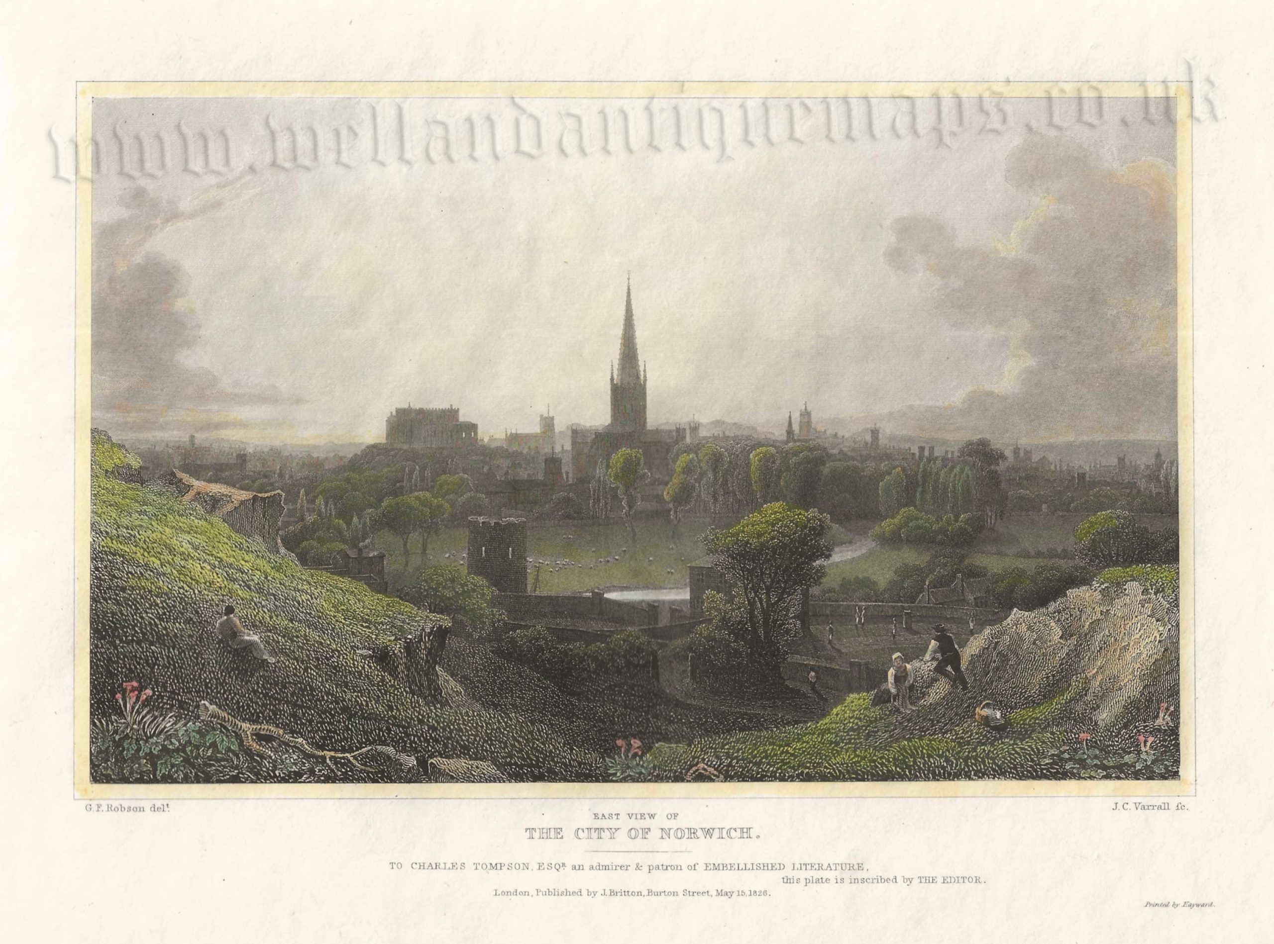 'EAST VIEW OF THE CITY OF NORWICH.’ by G. F. Robson / J. C. Varrall c.1826 / 1828
