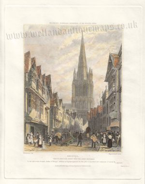 ‘BRISTOL, VIEW IN REDCLIFFE STREET WITH THE SPIRE RESTORED.’ by W. H. Bartlett / R. Sands c.1830