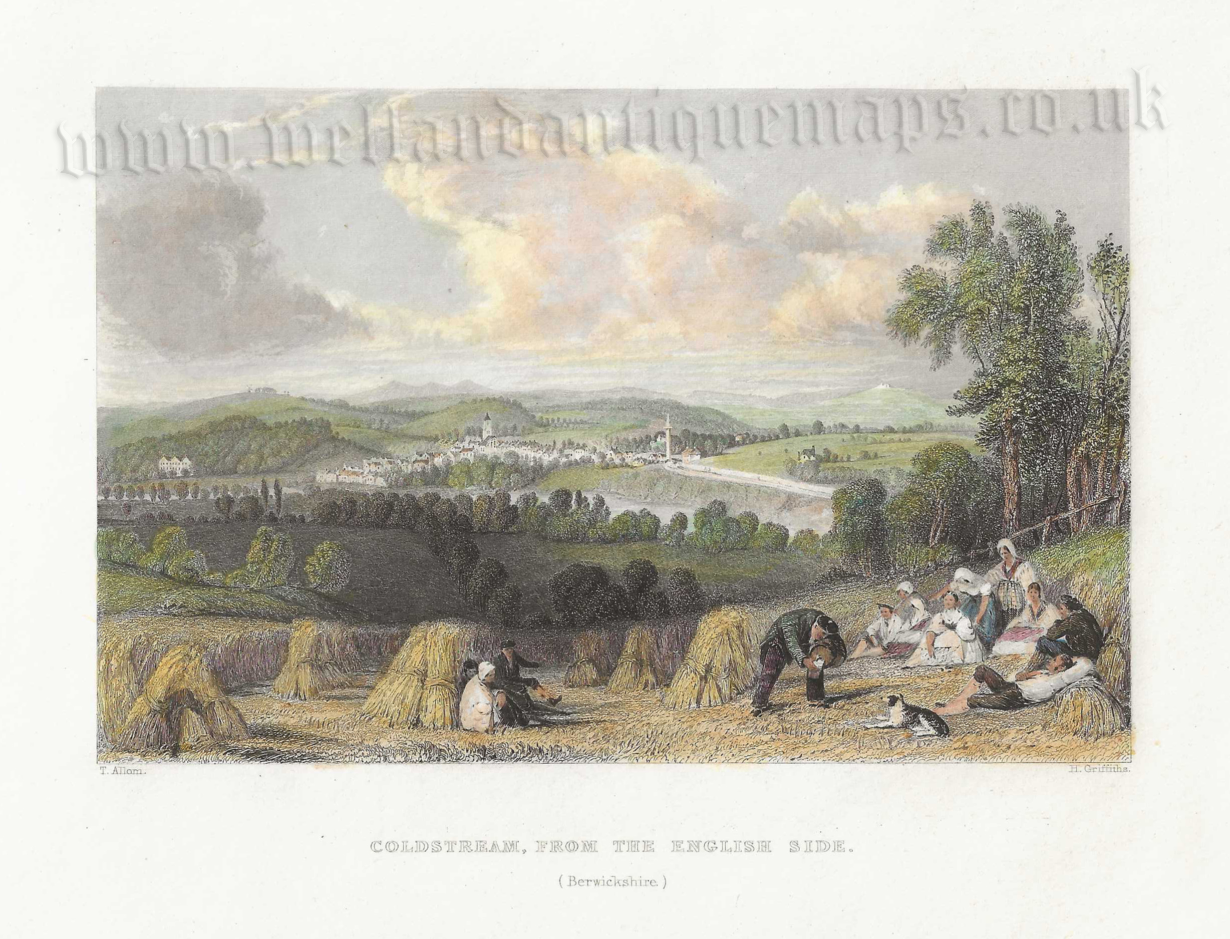 ‘COLDSTREAM, FROM THE ENGLISH SIDE. (Berwickshire)’ by Thomas Allom / H. Griffiths c.1837