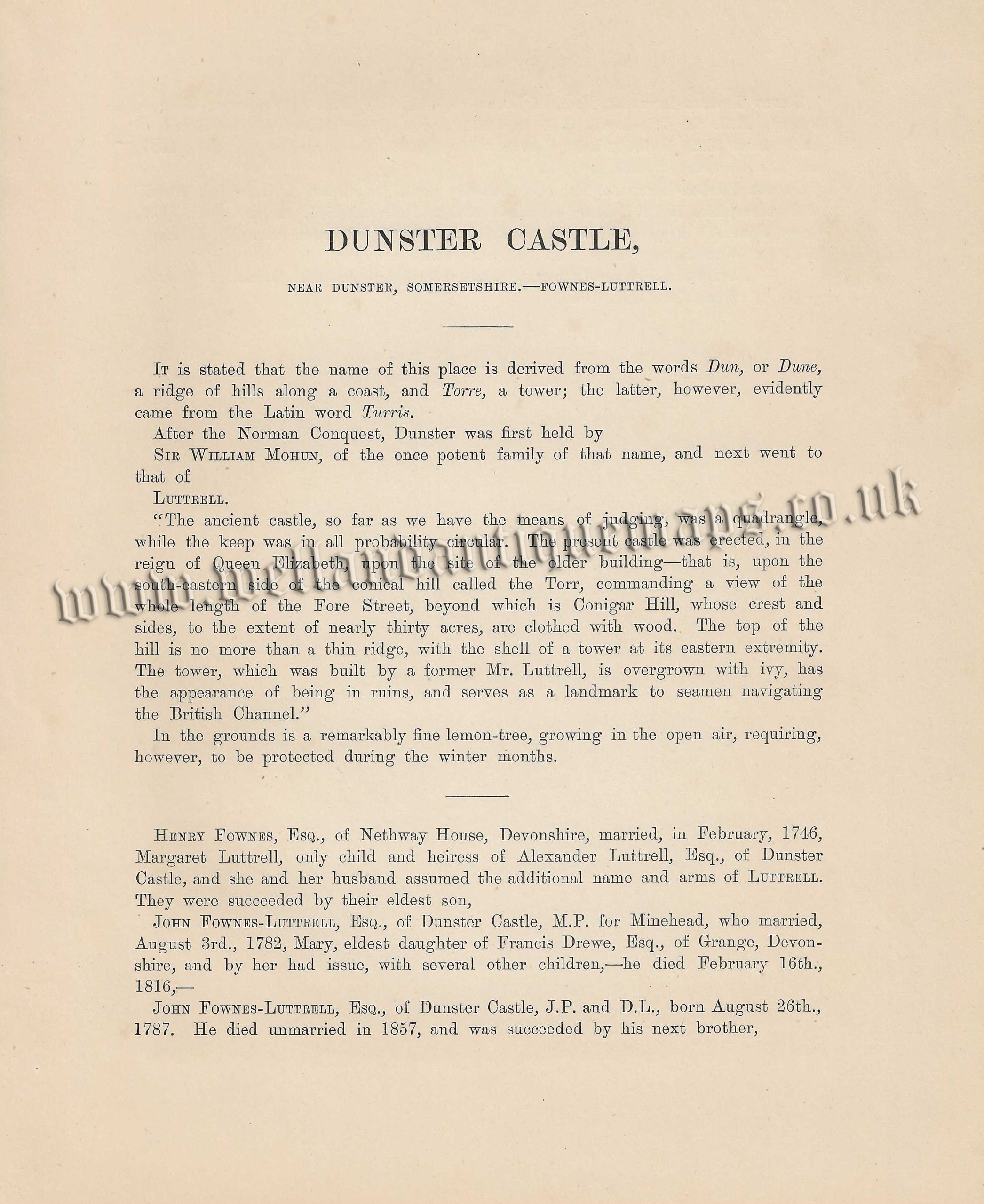 ‘DUNSTER CASTLE’ by A. F. Lydon / B. Fawcett / F. O. Morris c.1864-1880. - Image 2