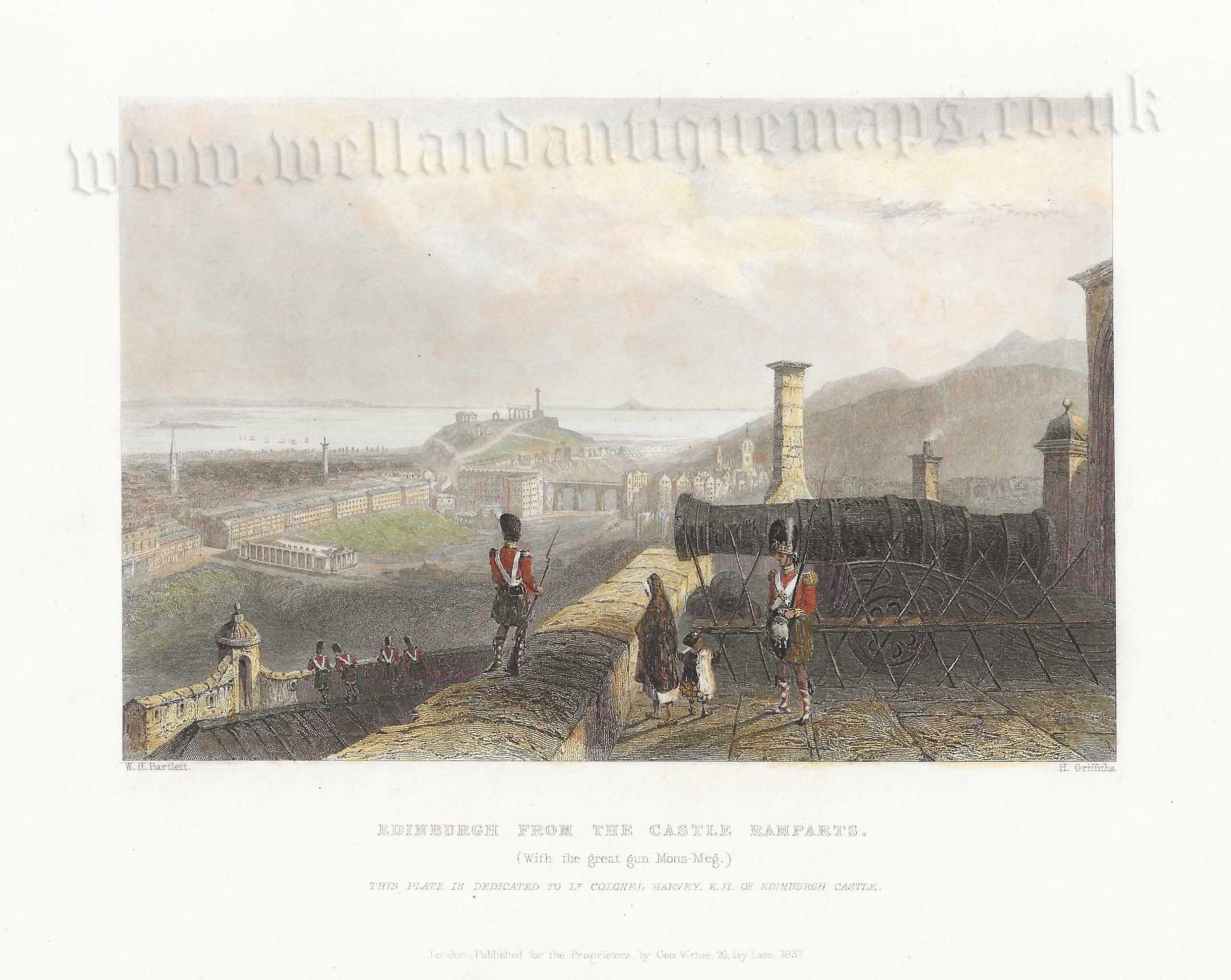‘EDINBURGH FROM THE CASTLE RAMPARTS. (with the great gun Mons-Meg.)’ by W. H. Bartlett / H. Griffiths c.1837