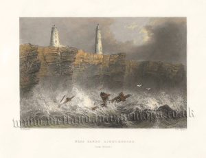 ‘NASS [NASH] SANDS LIGHTHOUSES.’ (Glamorgan, South Wales) by W. H. Bartlett / F. W. Topham c.1840