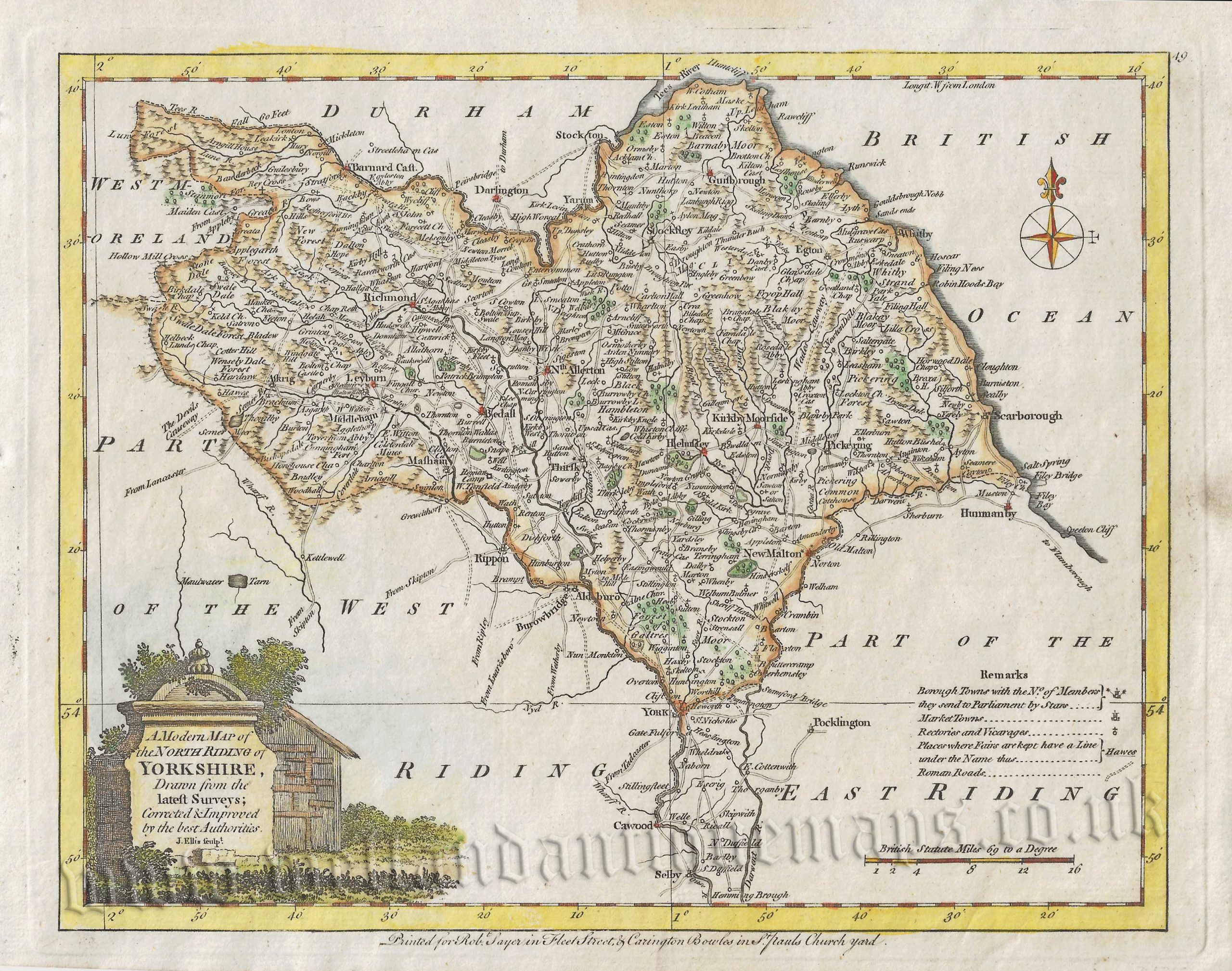 'A Modern MAP of the NORTH RIDING of YORKSHIRE, Drawn from the latest Surveys ...' by J. Ellis c.1765-1796
