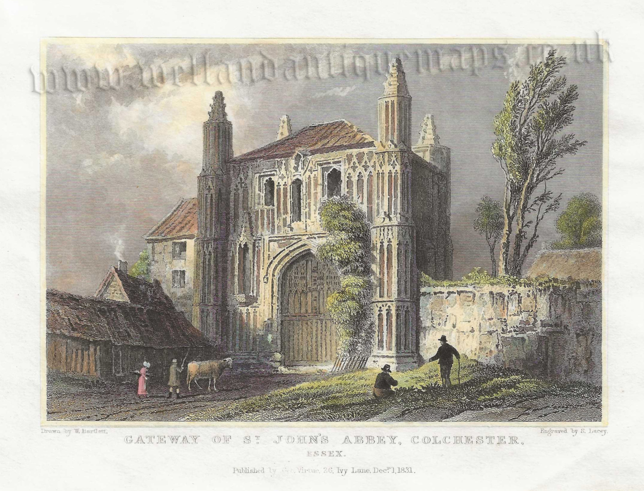 'GATEWAY OF ST. JOHN'S ABBEY, COLCHESTER. ESSEX.' by W. Bartlett / S. Lacey c.1831