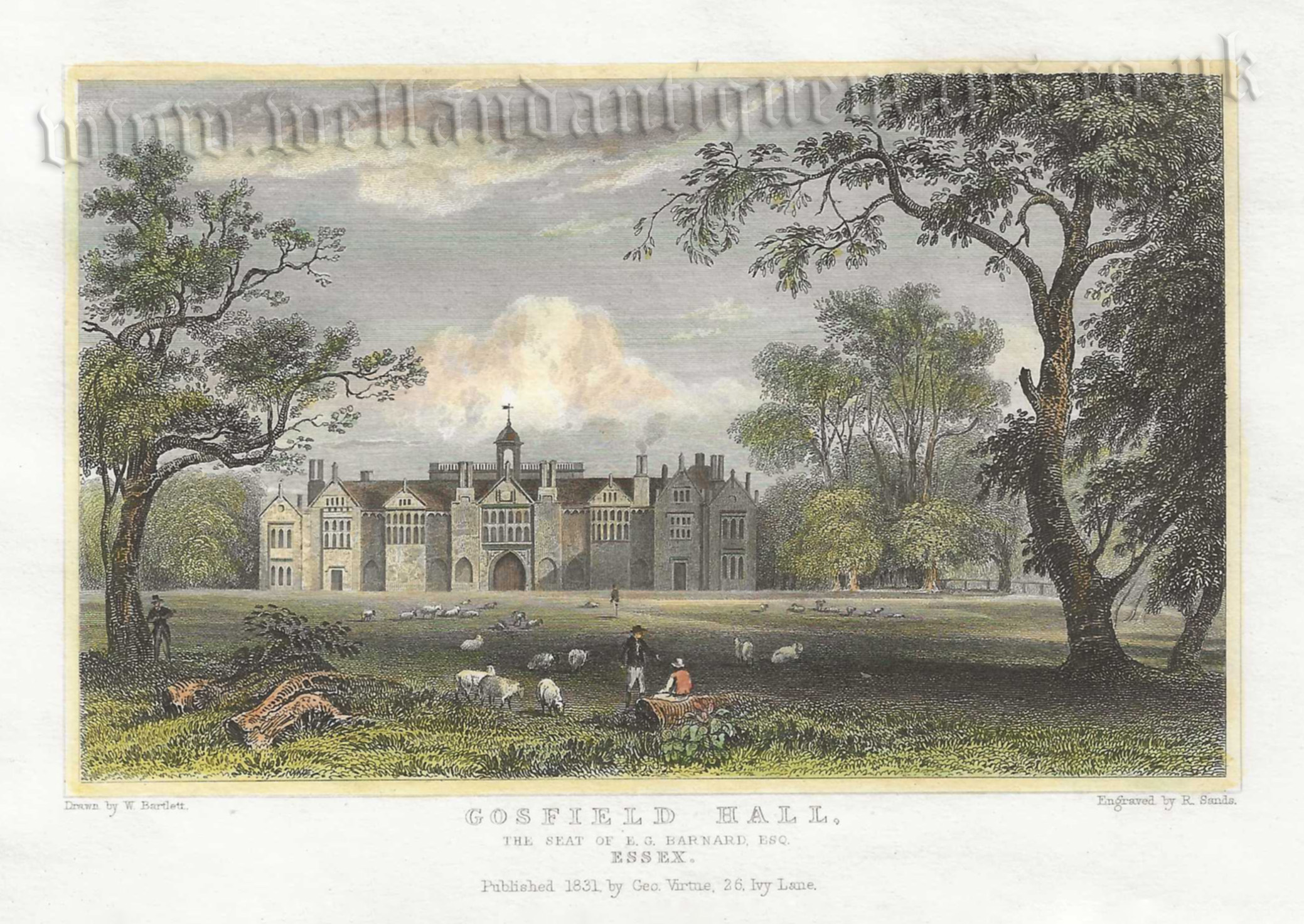 'GOSFIELD HALL' (Essex) by W. Bartlett / R. Sands c.1831