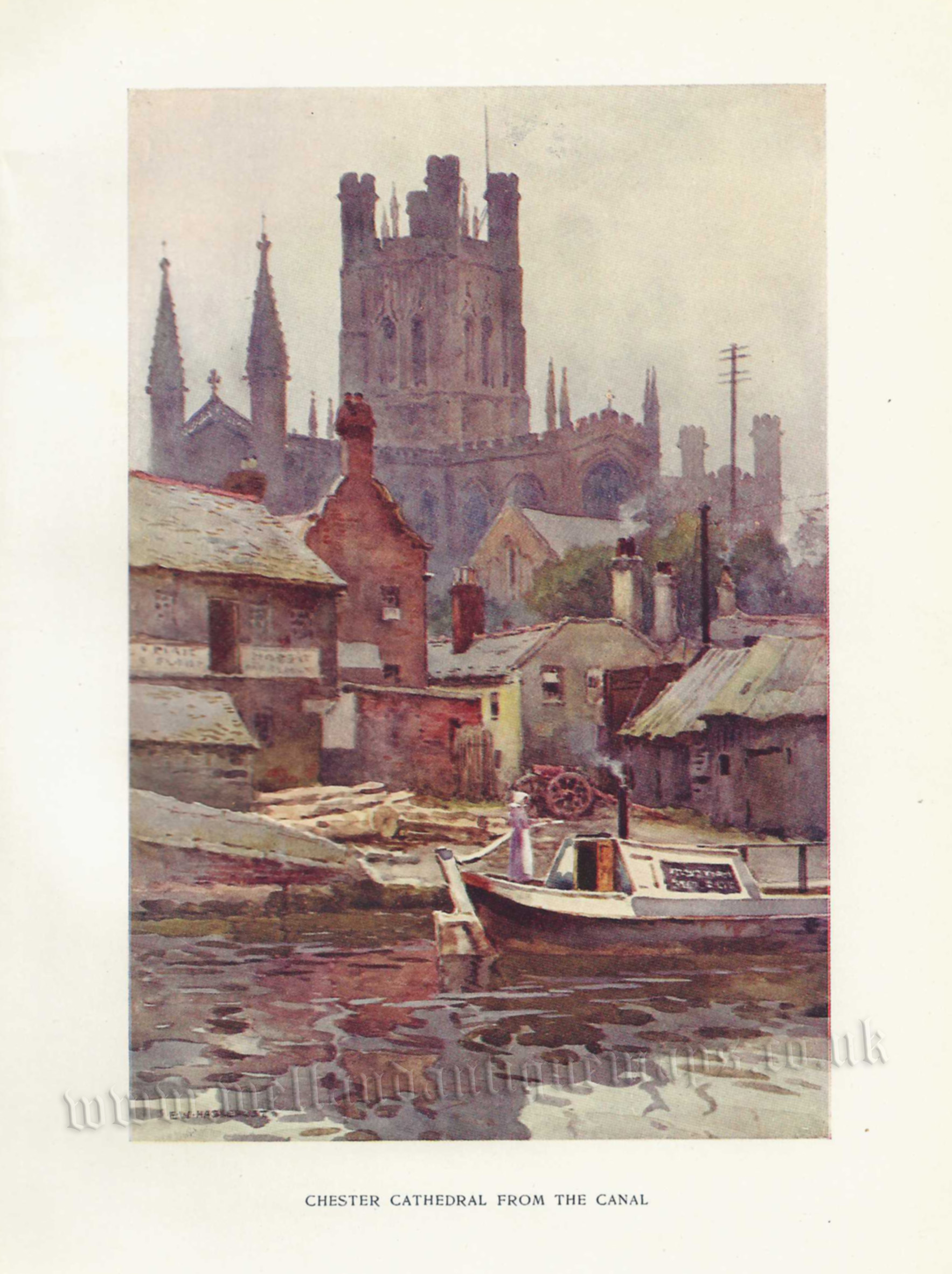 'CHESTER CATHEDRAL FROM THE CANAL' by E. W. Haslehust c.1911