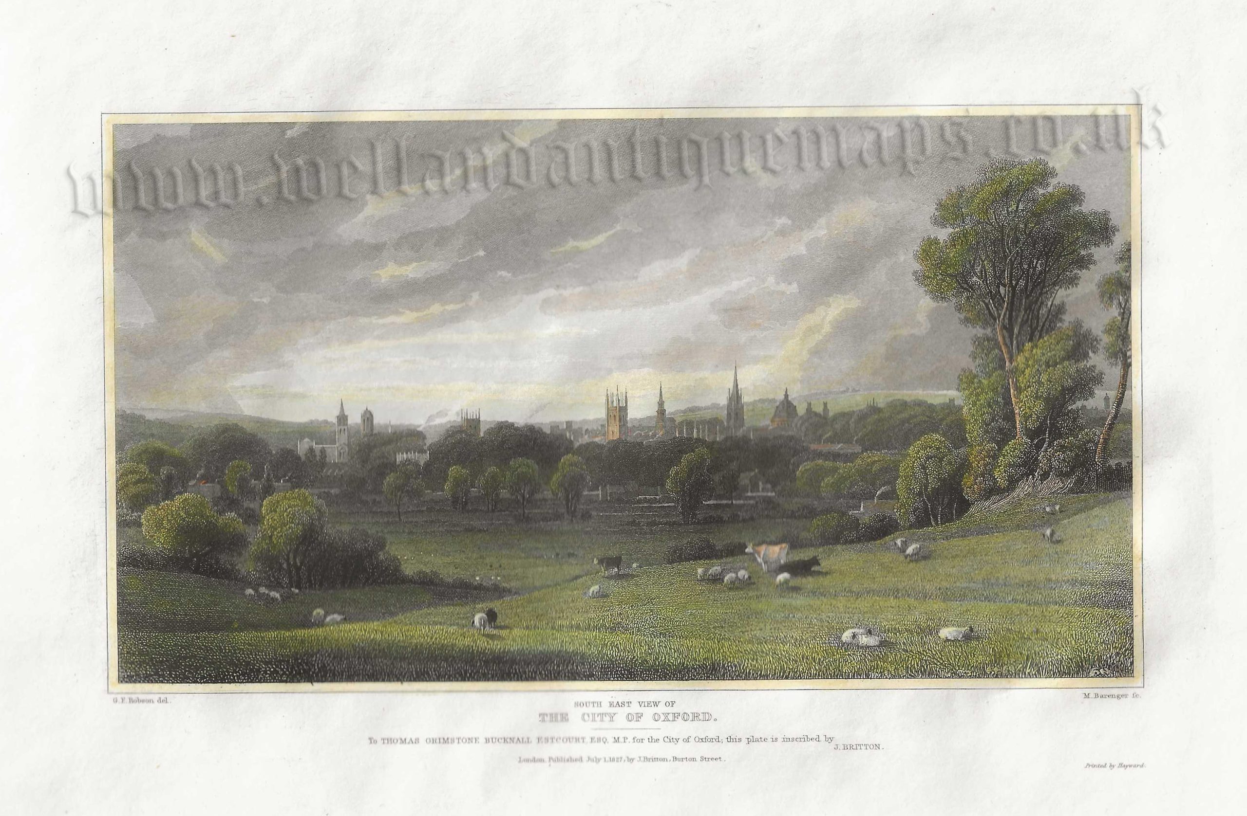 SOUTH EAST VIEW OF THE CITY OF OXFORD.’ by G. F. Robson / M. Barenger c.1827 / 1828