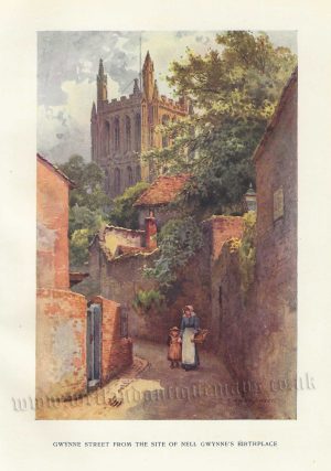 'GWYNNE STREET FROM THE SITE OF NELL GWYNNE'S BIRTHPLACE' (Hereford) by E. W. Haslehust c.1913