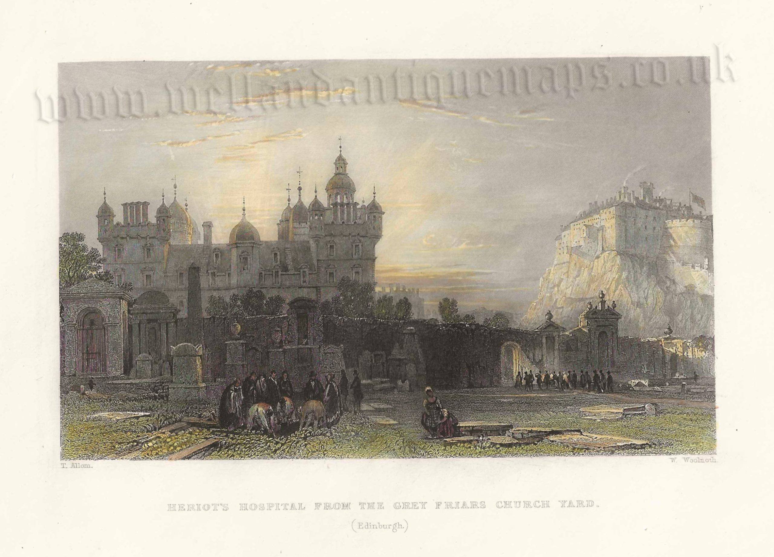 'HERIOT'S HOSPITAL FROM THE GREY FRIARS CHURCH YARD. (Edinburgh.)' by T. Allom / W. Woolnoth c.1836