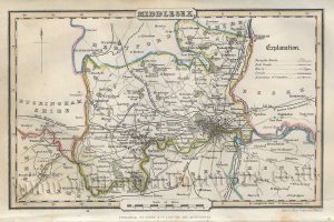 'MIDDLESEX.' (with Triangular Distance Table & Text) by James Pigot (‘Miniature Pigot’) c.1841
