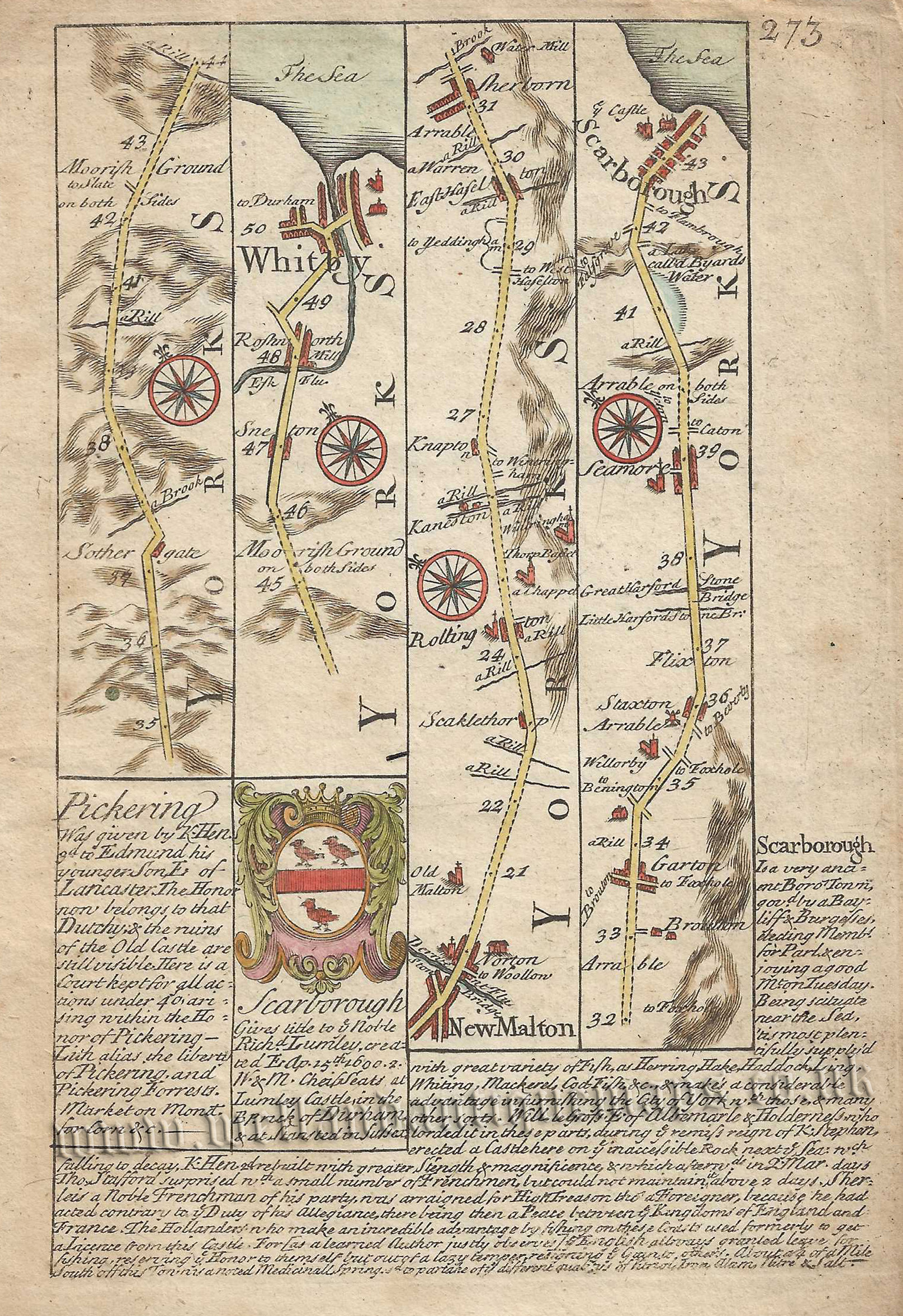 Page 273: Road from Whitby to Scarborough (via New Malton) by J. Owen & E. Bowen c.1720-1764