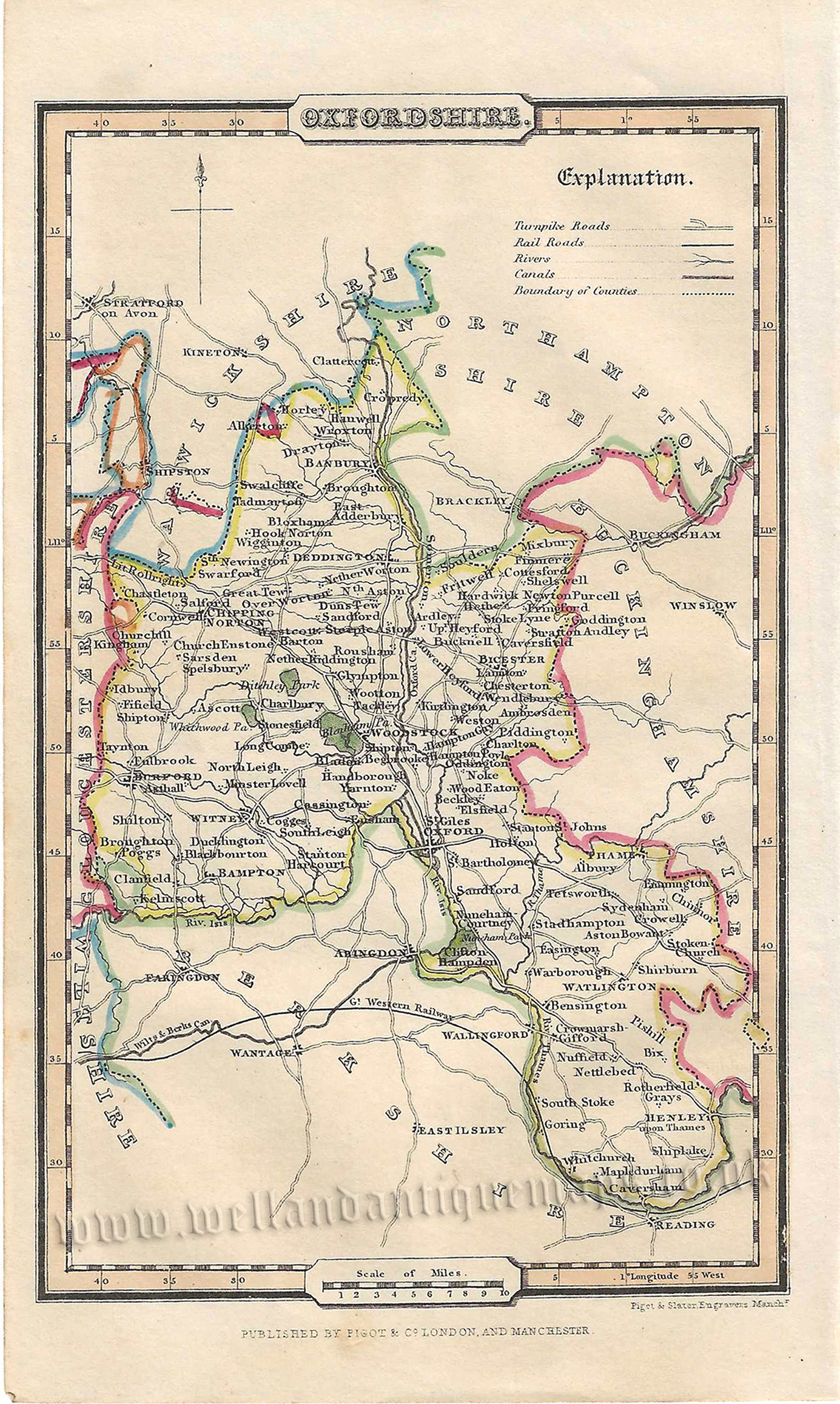 'OXFORDSHIRE.' (with Triangular Distance Table & Text) by James Pigot (‘Miniature Pigot’) c.1841